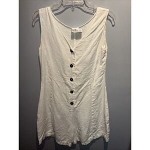 Vintage Kiko Linen  Romper Ivory Sleeveless SzS Y2K  Beach Boho Festival Coastal